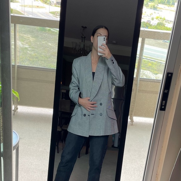 Vintage Oversized Double Breasted Blazer Black Houndstooth Size Small - Picture 3 of 13